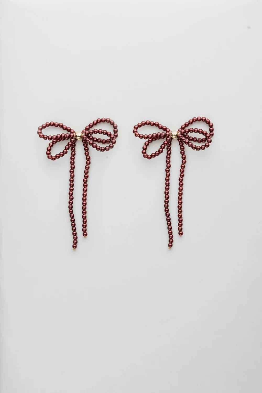 Pearl bow earrings, Burgundy