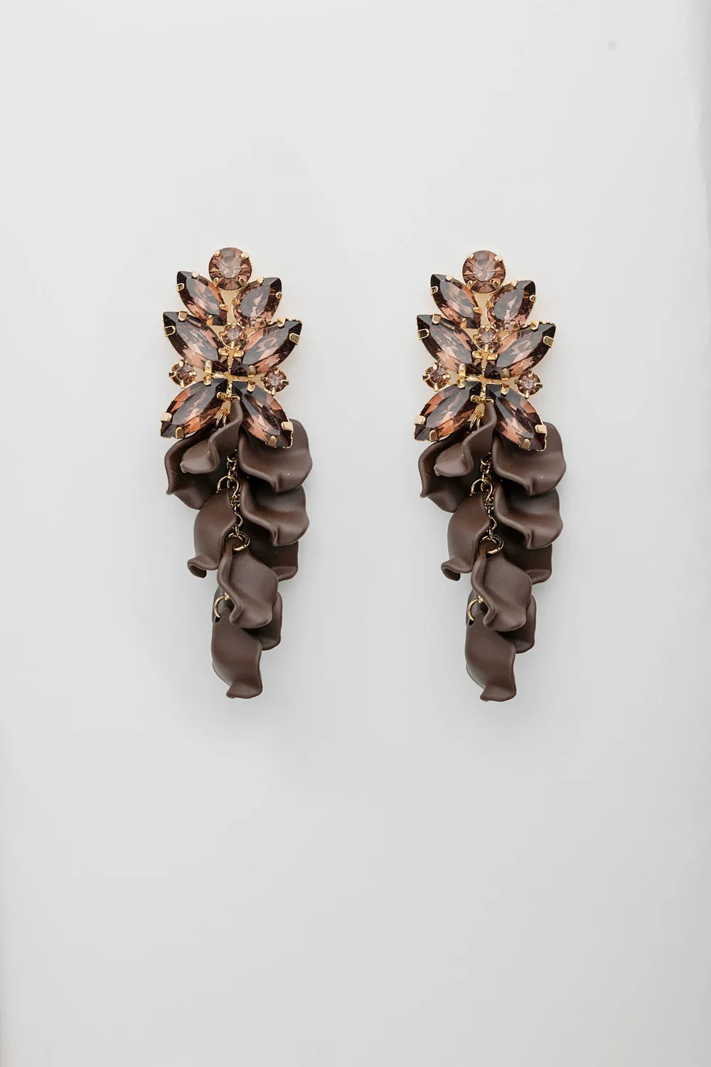 Leaf big stone earrings, Brown