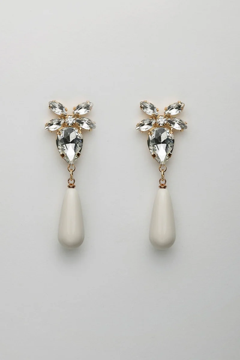 Stone drop earrings, Offwhite
