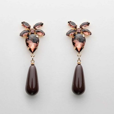 Stone drop earrings, Brown