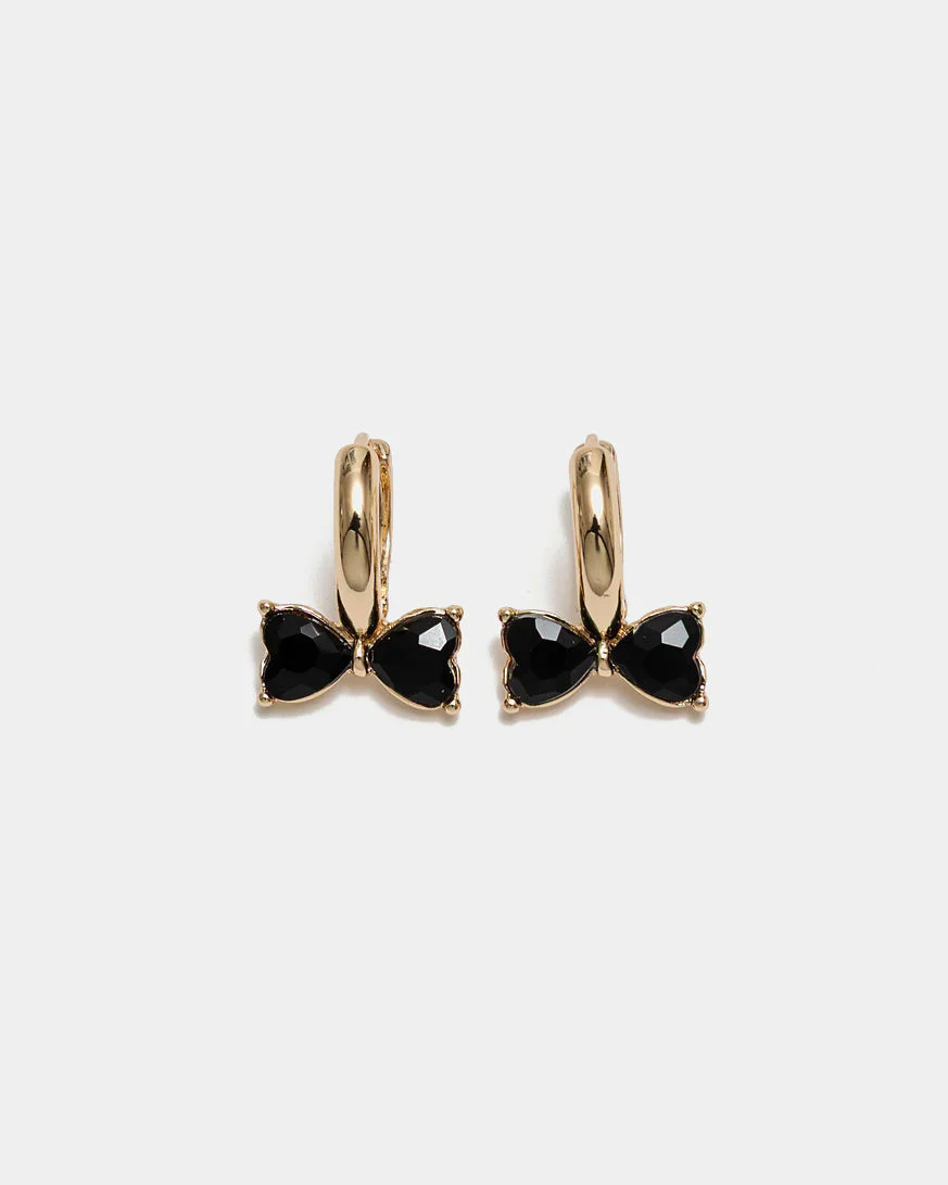 Bow Earrings CS Gold With Black Stone