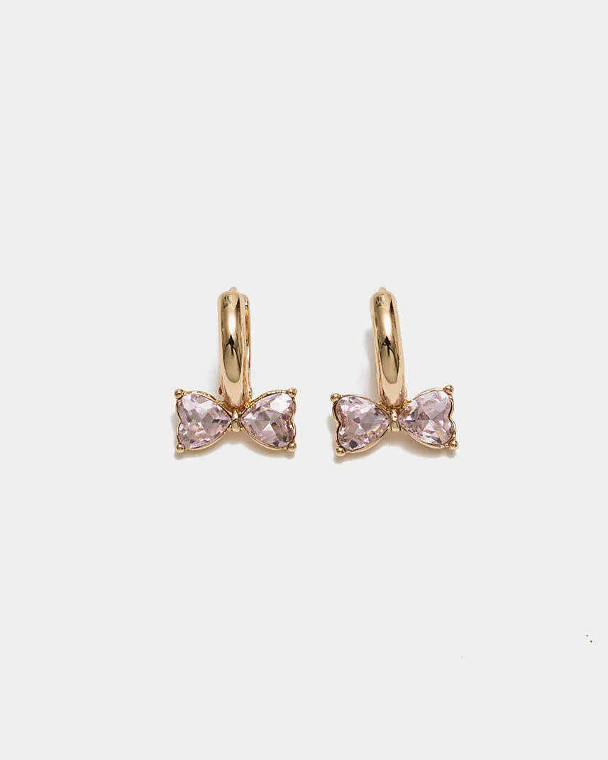 Bow Earrings CS Gold With Pink Stone