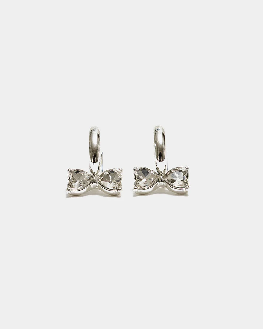 Bow Earrings CS Silver With Clear Stone