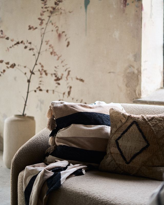 COZY cushion cover stripe, beige black ivory 50x50 cm