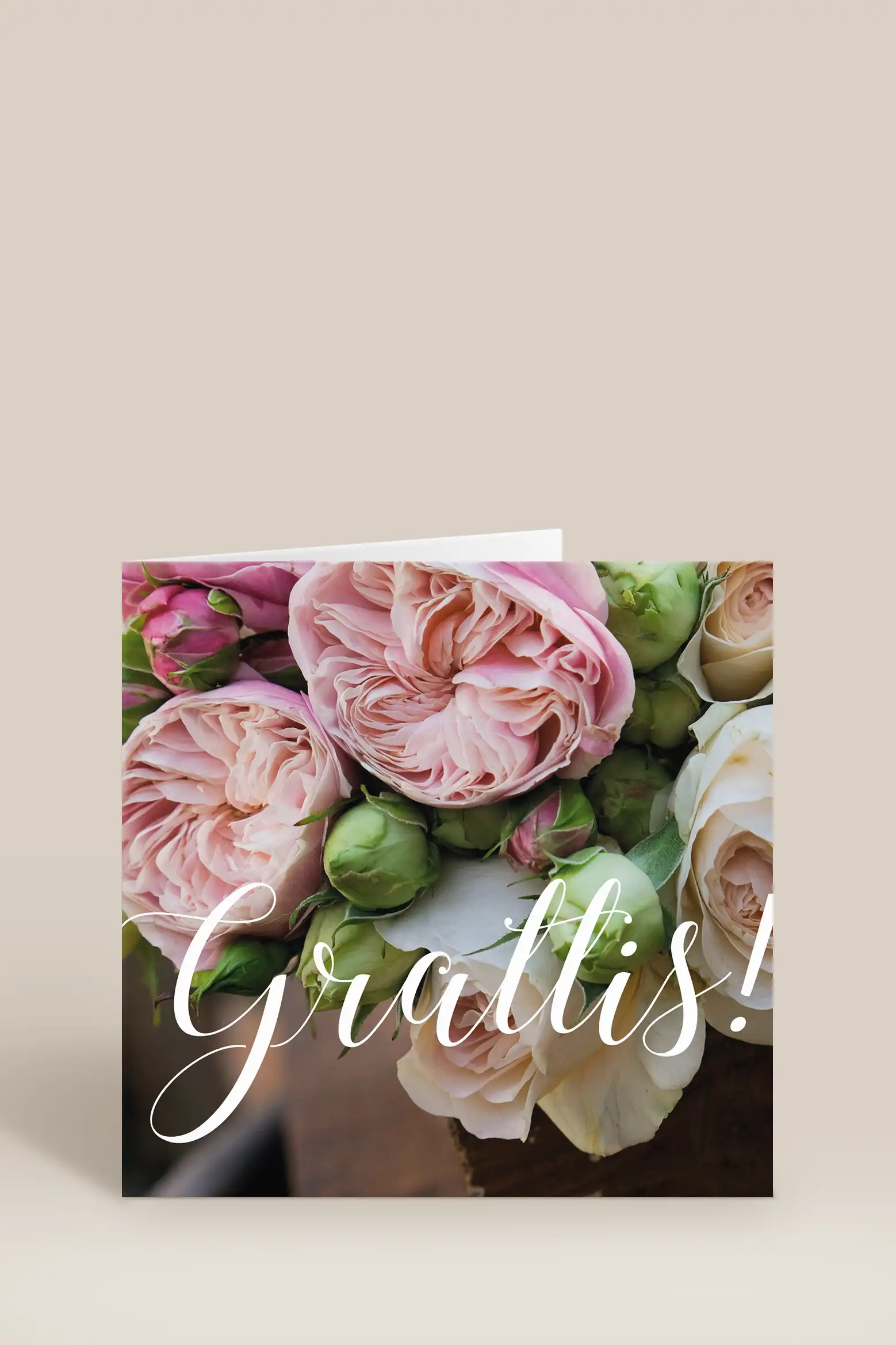 Gratulationskort Stort - Grattis rosa blommor