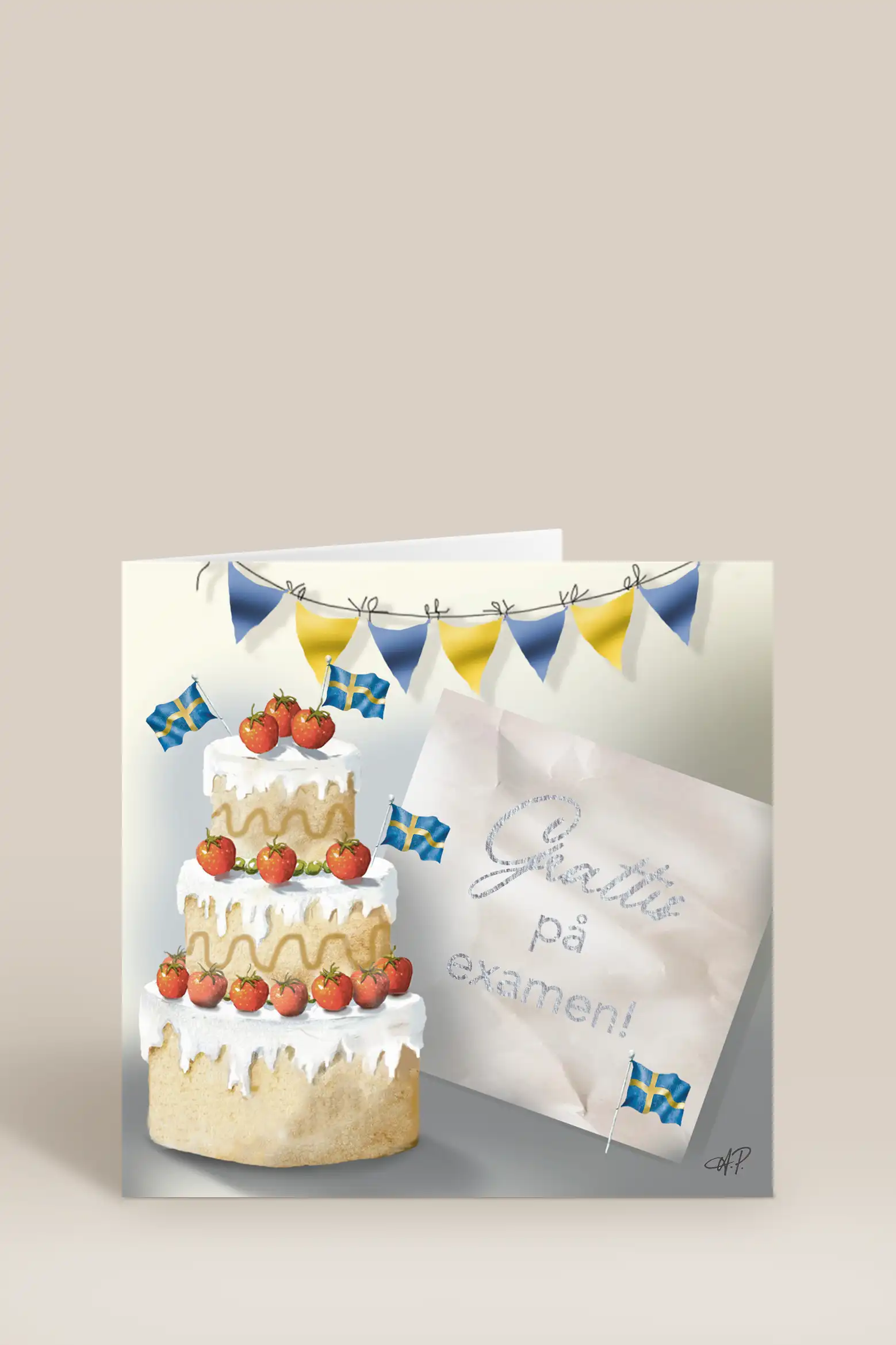 Gratulationskort Stort - Grattis på examen tårta